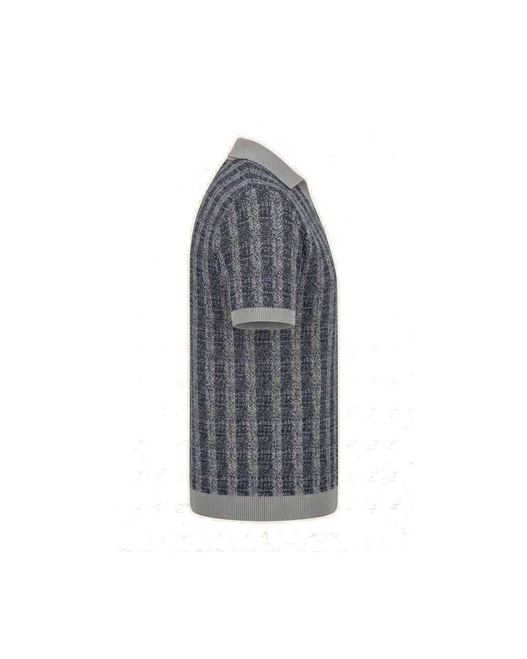 Ron Tomson Gray Textured Knit Polo Shirt for men