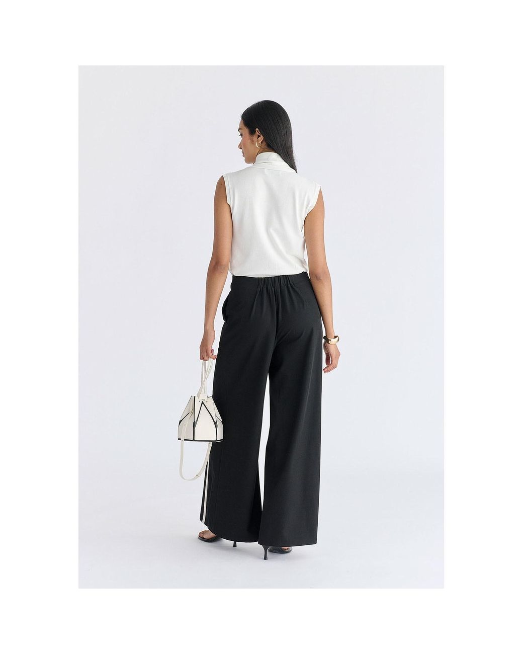 Paisie Black Contrast Detail Wide Leg Trousers