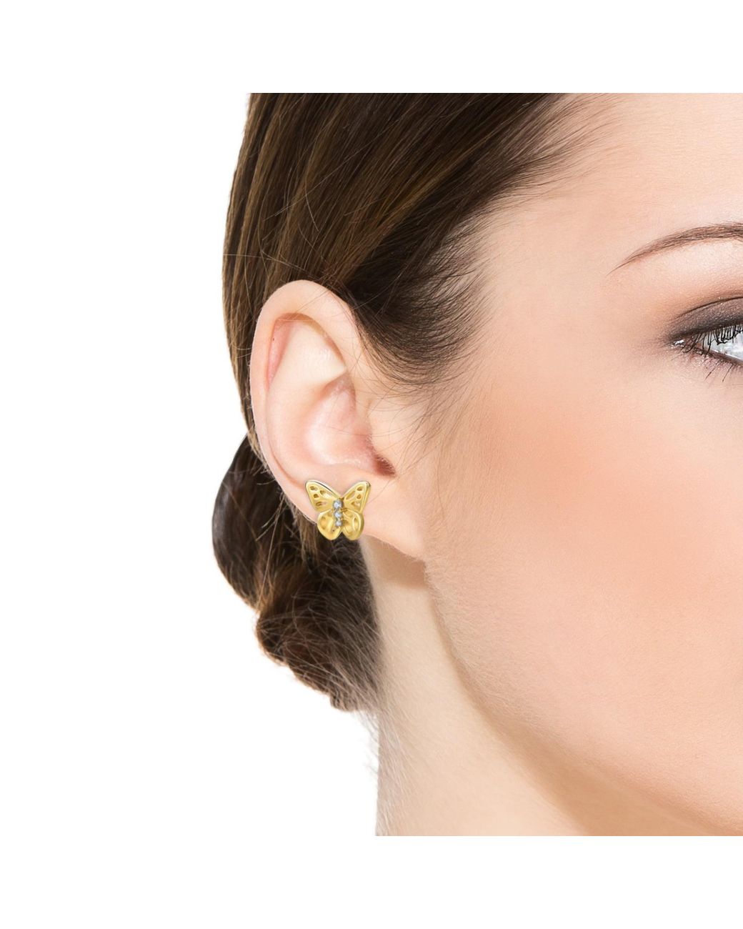 Genevive Jewelry Metallic Rachel Glauber Plated With Cubic Zirconia Three-Stone Filigree Butterfly Stud Earrings