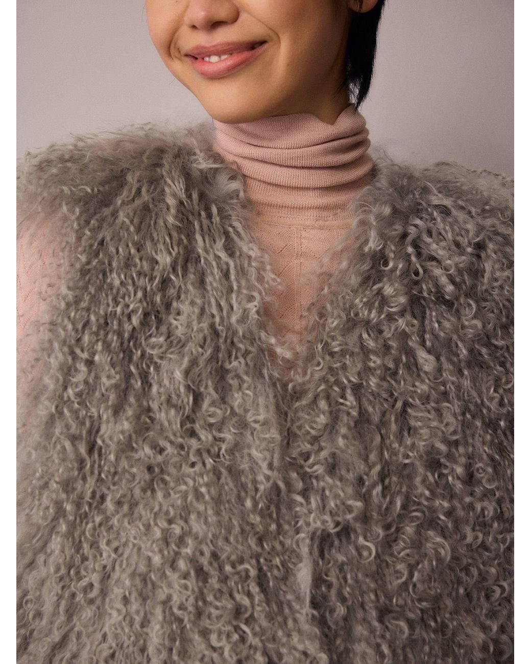 Amanda Thompson Couture Gray Colette Gilet Mongolian Sheepskin Fur