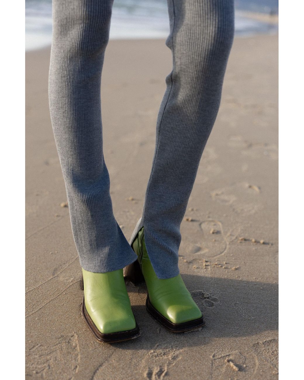 SALANIDA Gray Barra Ribbed 100% Merino Leggings Light