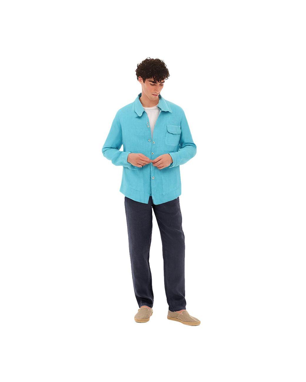 Haris Cotton Blue Linen Jacket With Front Pockets Crystal for men