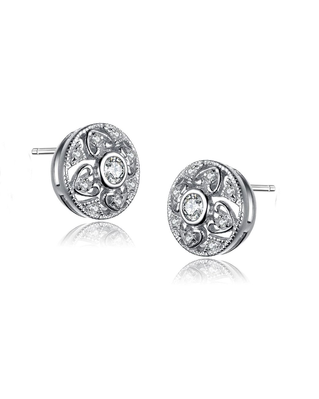 Genevive Jewelry Metallic Cz Sterling Plated Round Stud Earrings