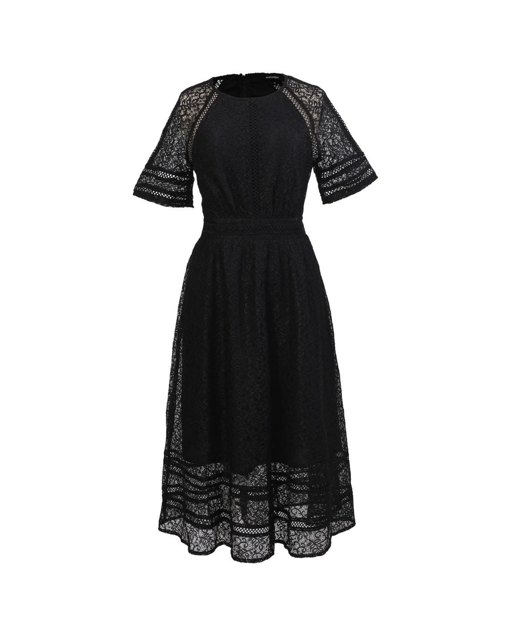 Smart and Joy Black All-Lace Flared Dress And Trims