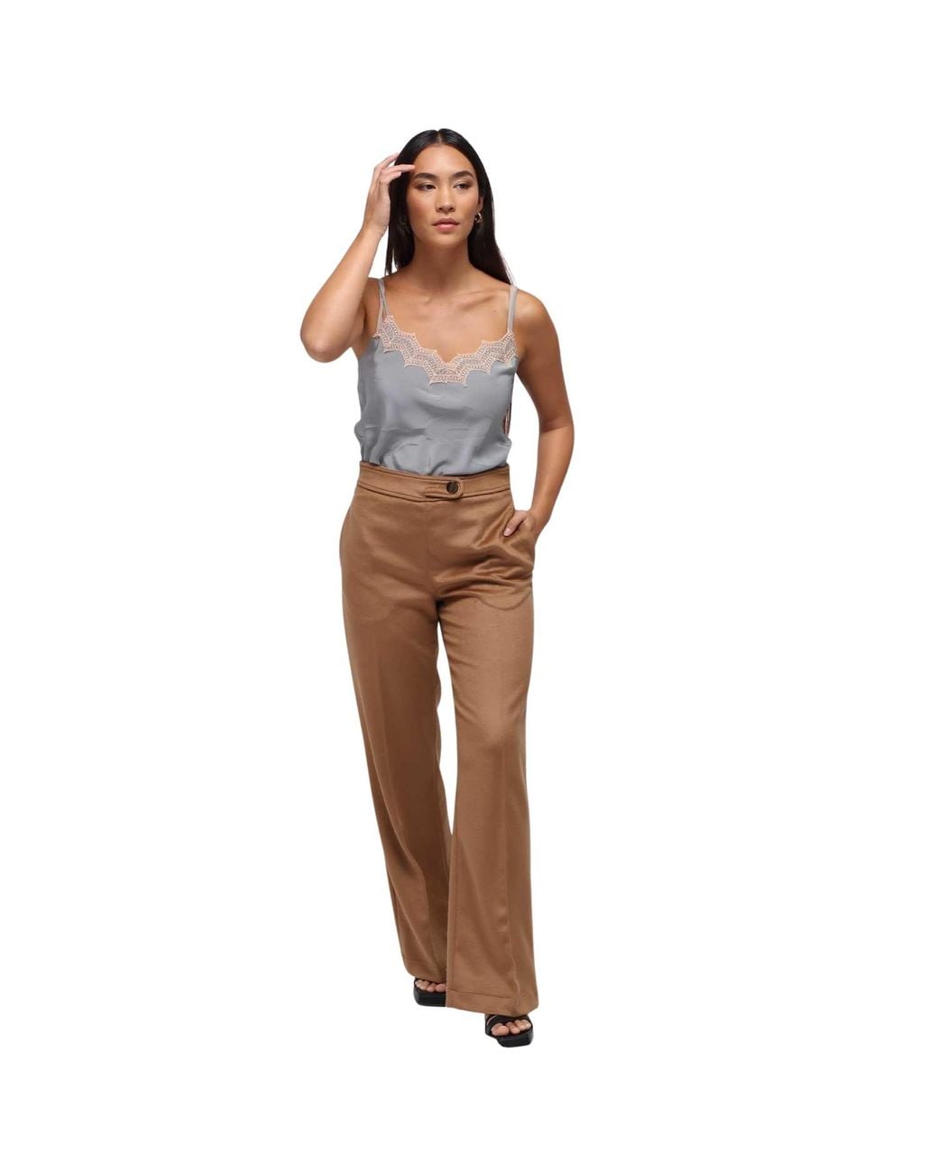 Humans & Land Brown Camel Wool Straight Pants
