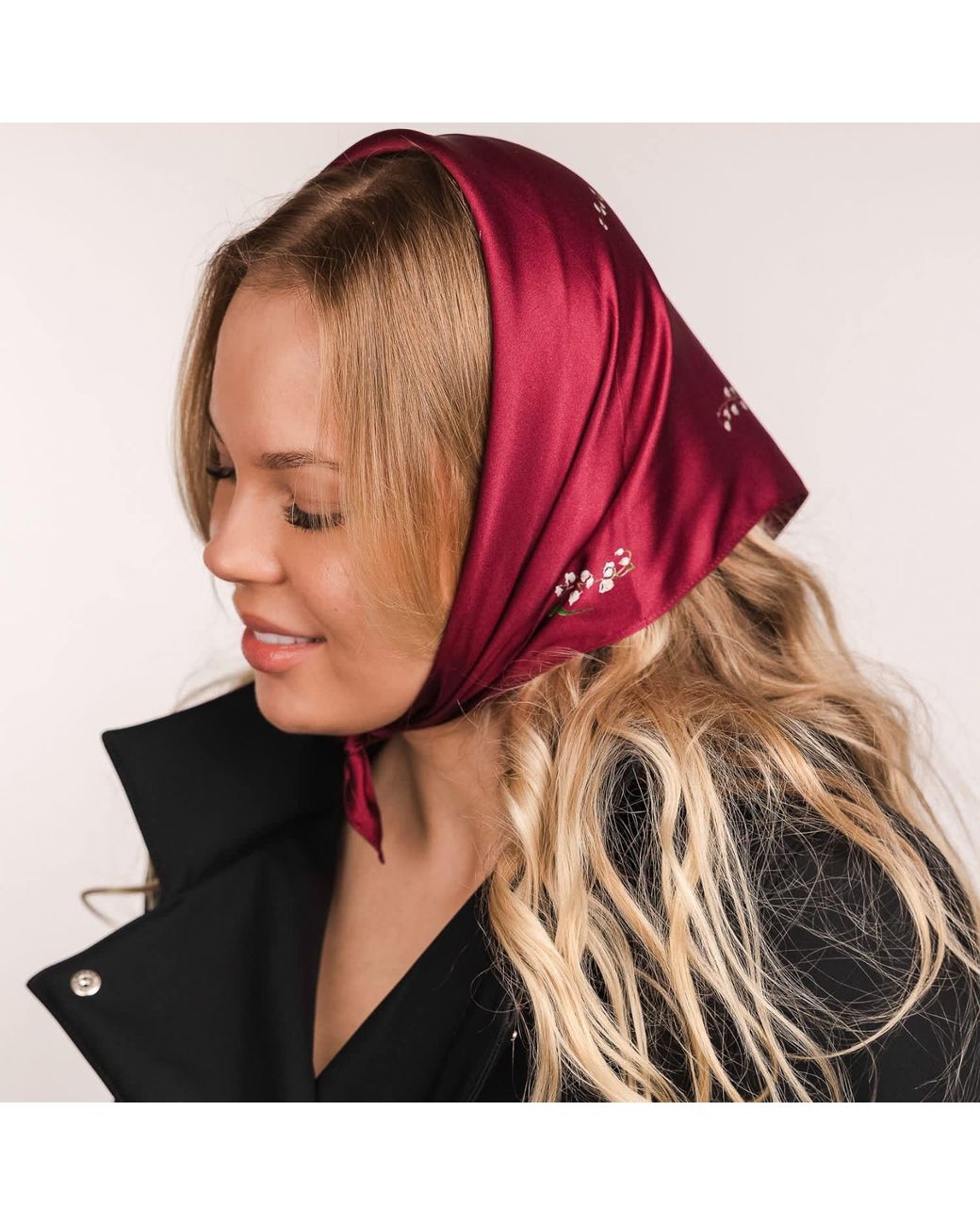 RainSisters Red Small Floral Natural Silk Scarf