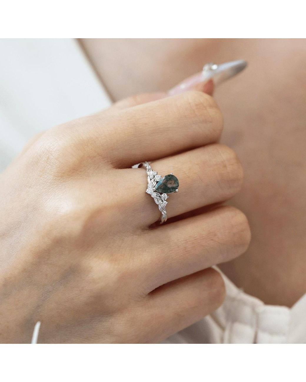 Azura Jewelry New York Metallic Angelique Tulip Moss Agate Ring Vermeil