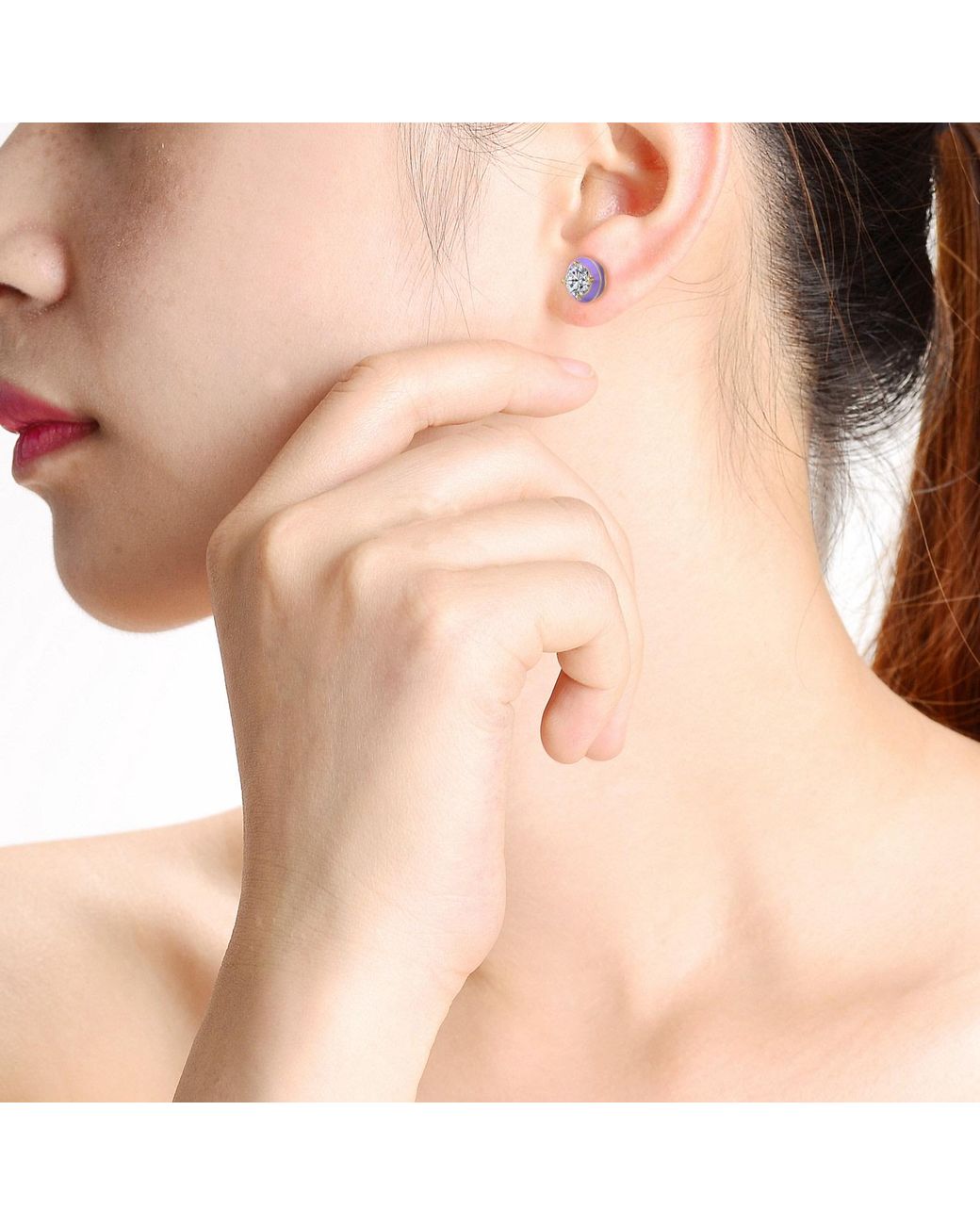 Genevive Jewelry Purple Rachel Glauber Young Adults-Teens Plated With Clear Cubic Zirconia Enamel Round Halo Stud Earrings