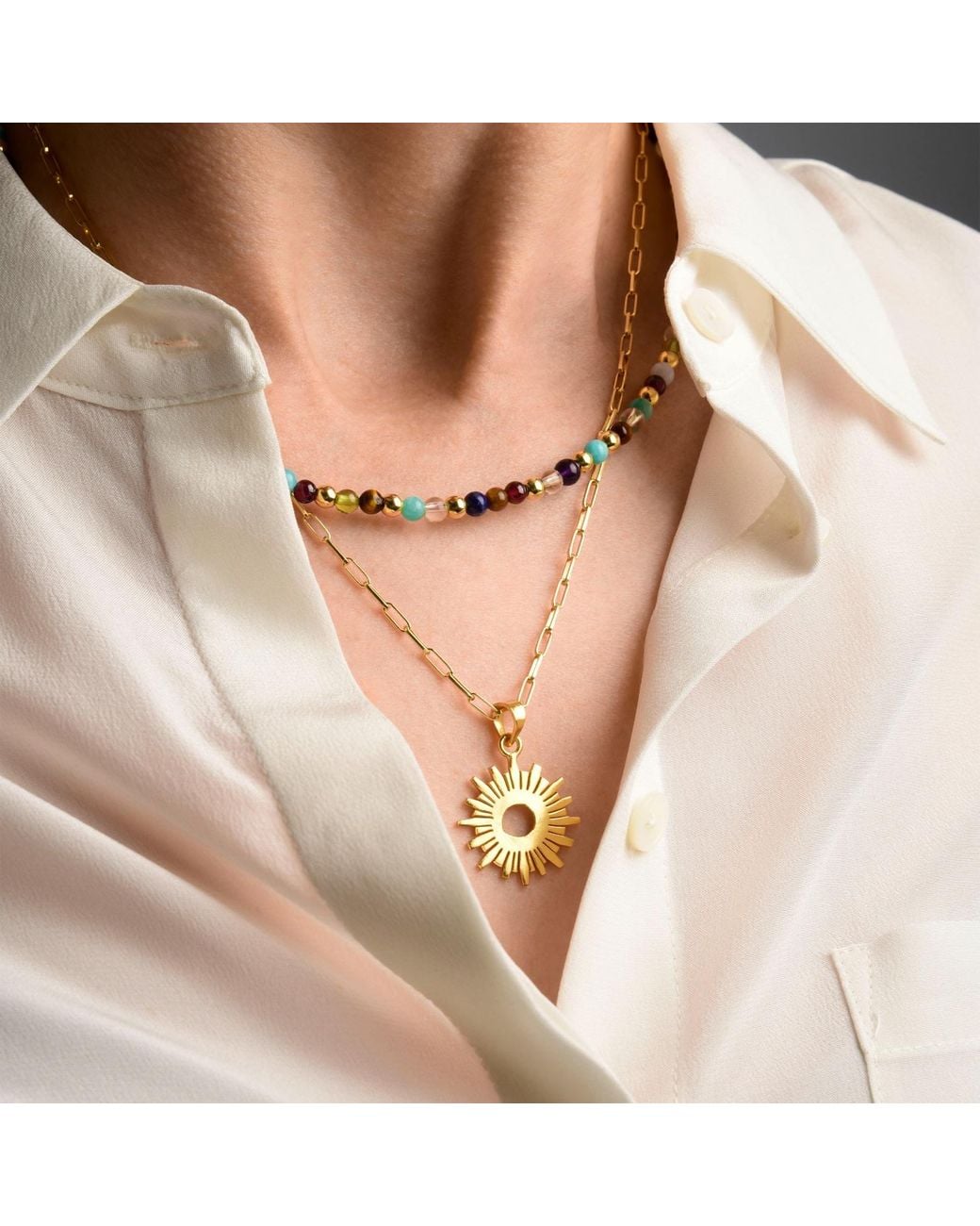 Nellou Jewellery Metallic Multi Gemstone Necklace Plated Sterling