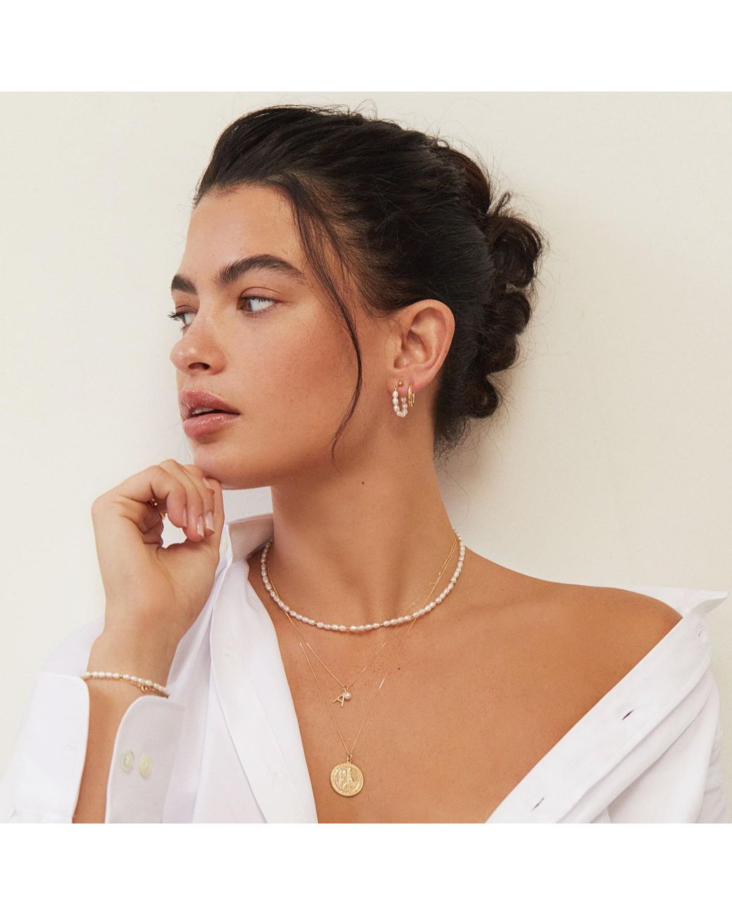 Lily & Roo Metallic Initial And Pearl Drop Necklace