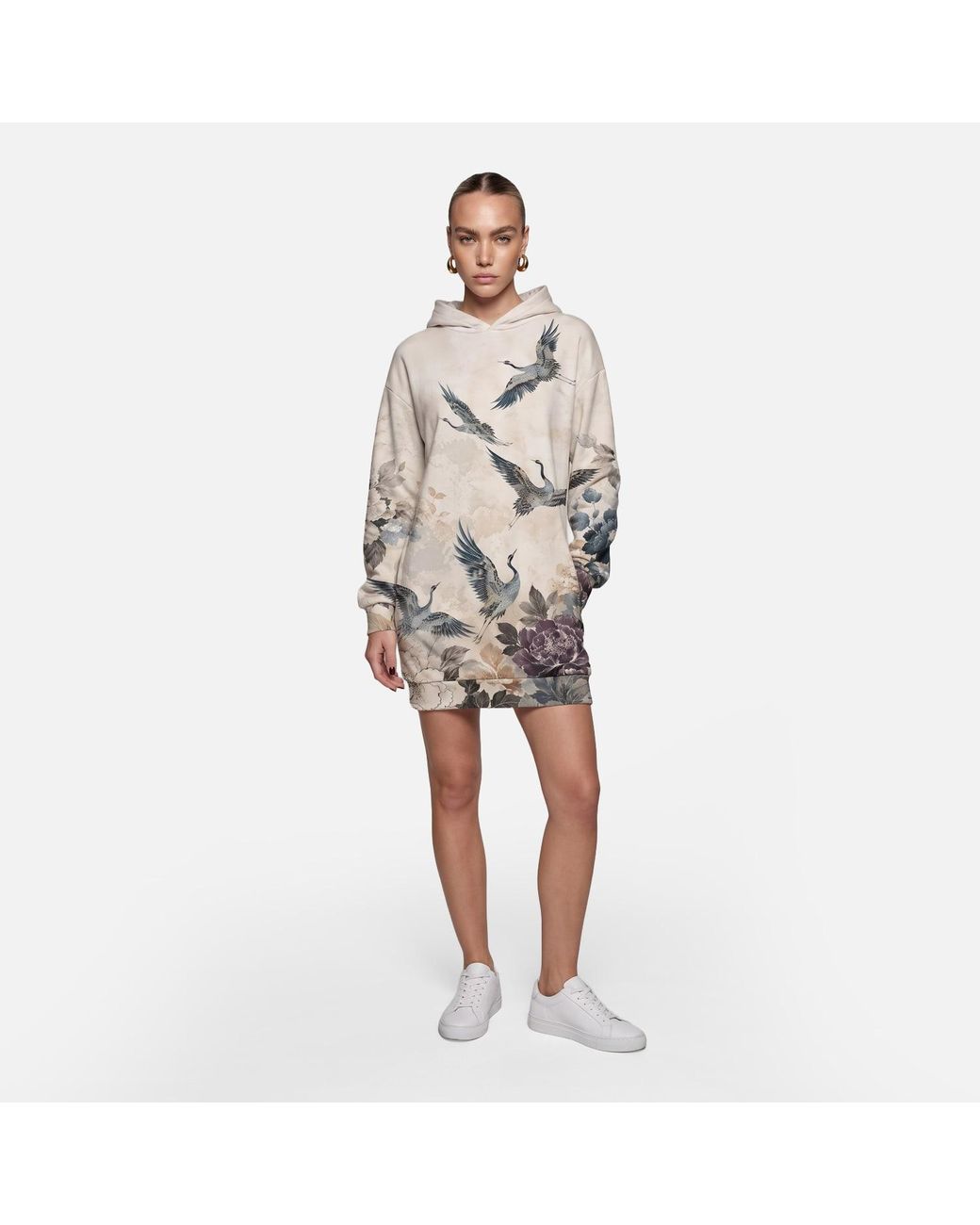 Aloha From Deer Gray Flying Cranes Oversize Hoodie Dress