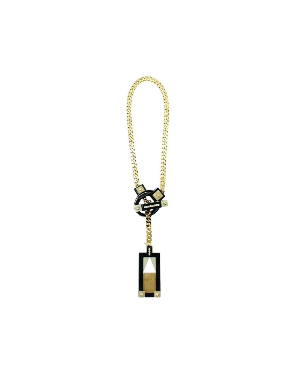 Gissa Bicalho Metallic Handmade Acrylic Necklace Deco T Closure Rectangular Cut Stone Clay