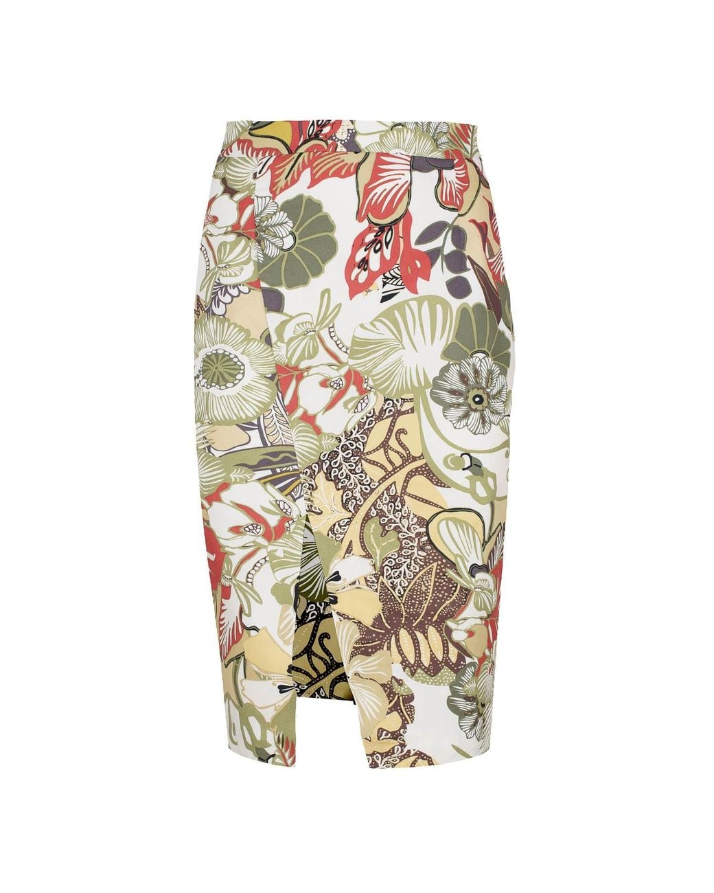 Conquista Metallic Floral Cotton Pencil Skirt