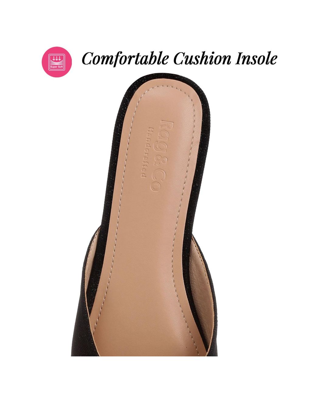 Rag & Co Black Astre Embellished Delicate Pearl Mules