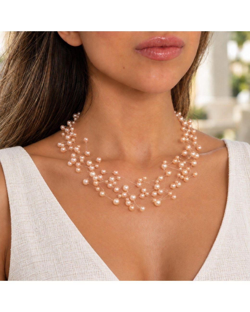 Lalinde Metallic Floating Pearls Necklace