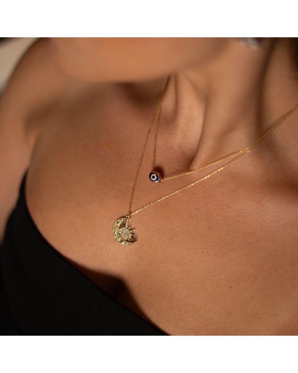 Ebru Jewelry Metallic Celestial Sun & Moon Diamond Necklace