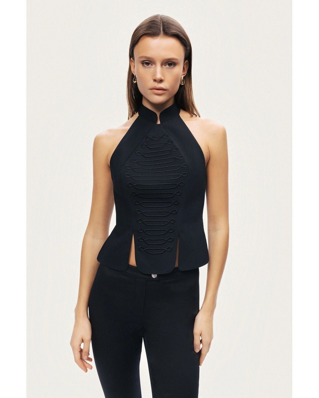 Nocturne Black Halter Neck Structured Top