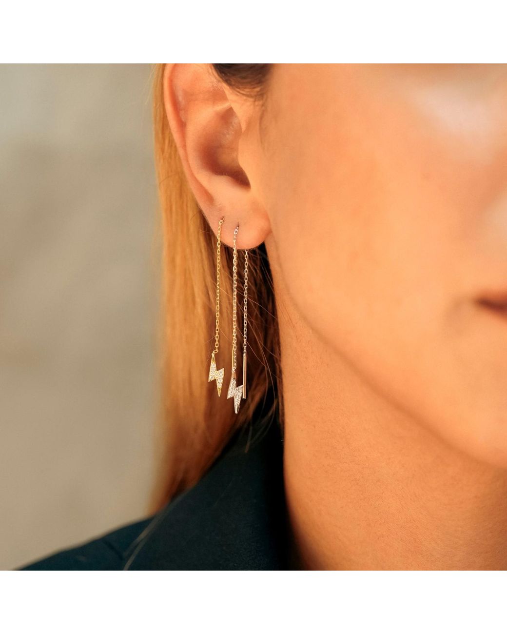 Spero London White Lightning Bolt Sterling Chain Drop Earring