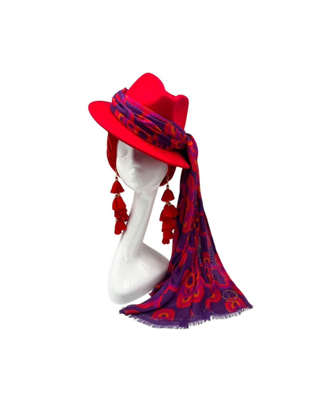 Julia Clancey Red Ruby Fifi Scarf Fedora Set