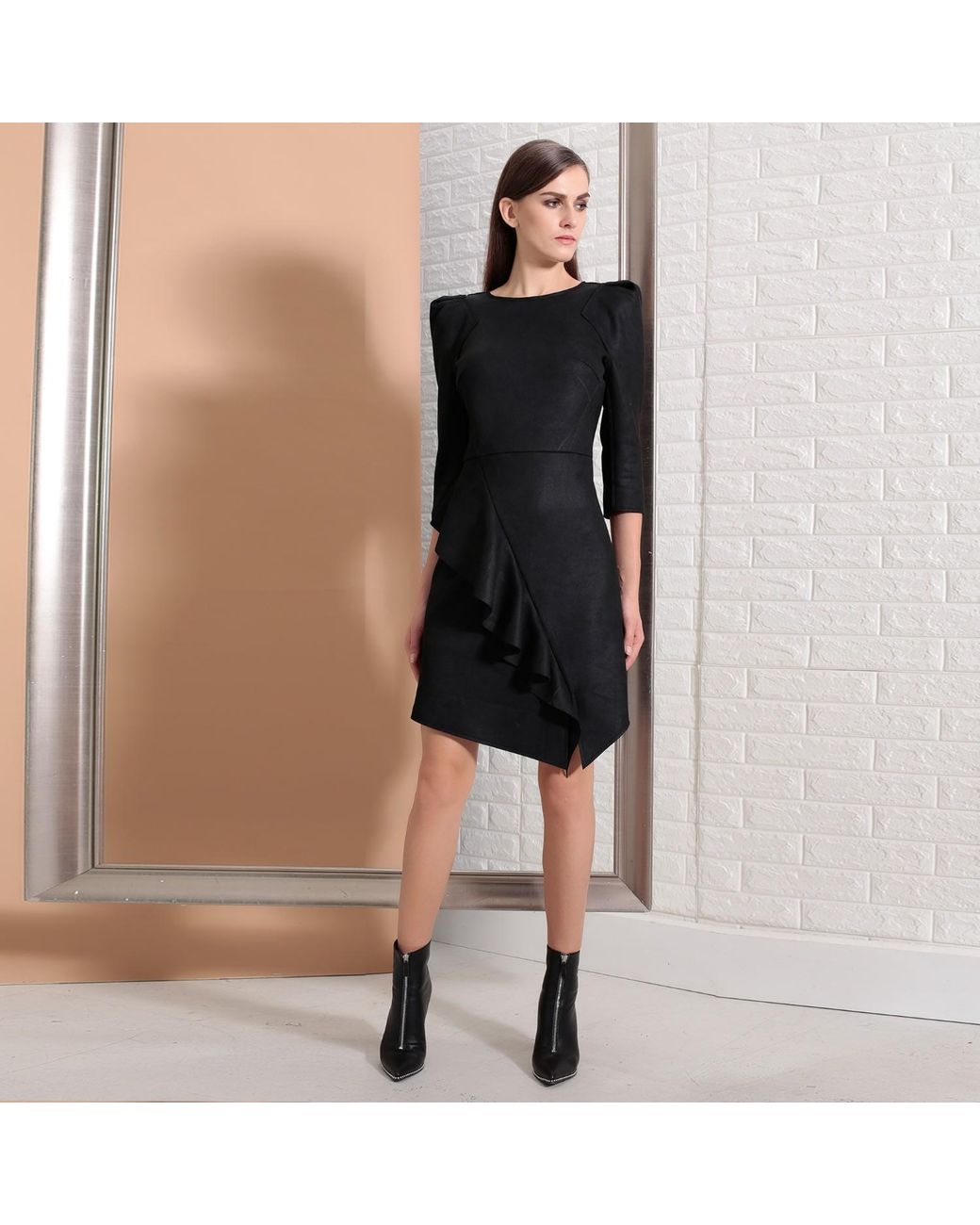 Smart and Joy Black Suede Structured Tailor Dress