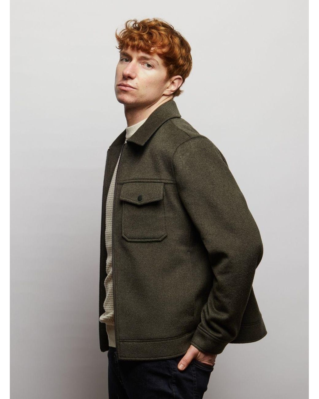 Guards London Green Steele Wool Blend Zip Front Short Jacket for men