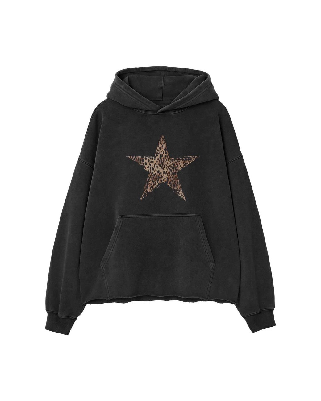 Other Uk Black Leopard Star Raw Edge Hoodie