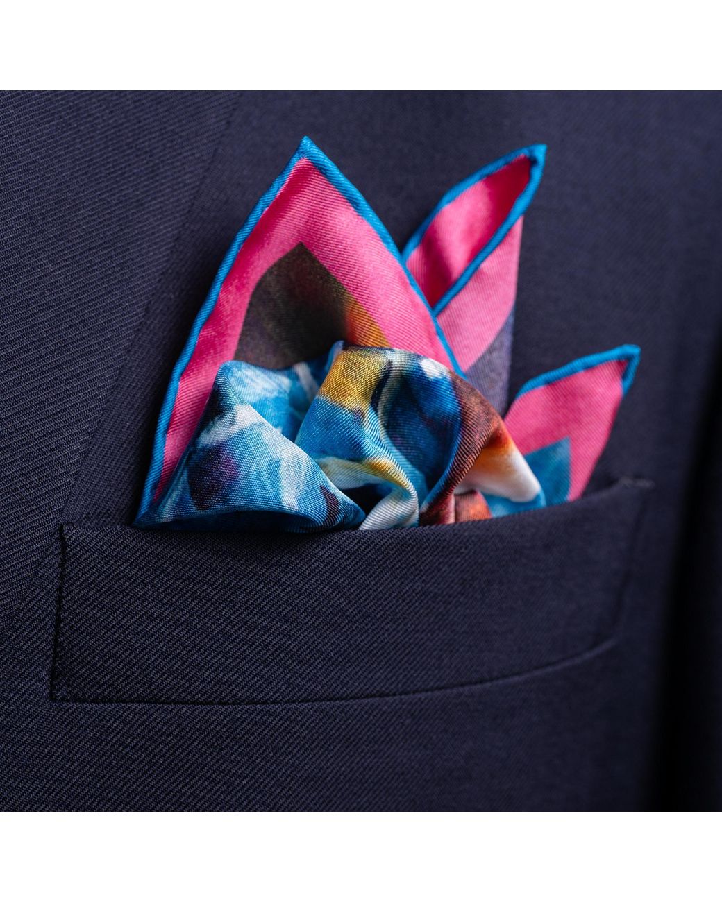 Otway & Orford Blue 'Break Away' Cycling Silk Pocket Square. Full-Size for men