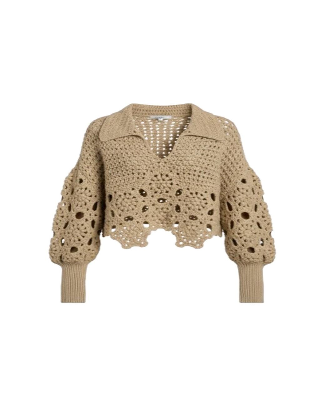Saachi Natural Floral Crochet Pullover Sweater