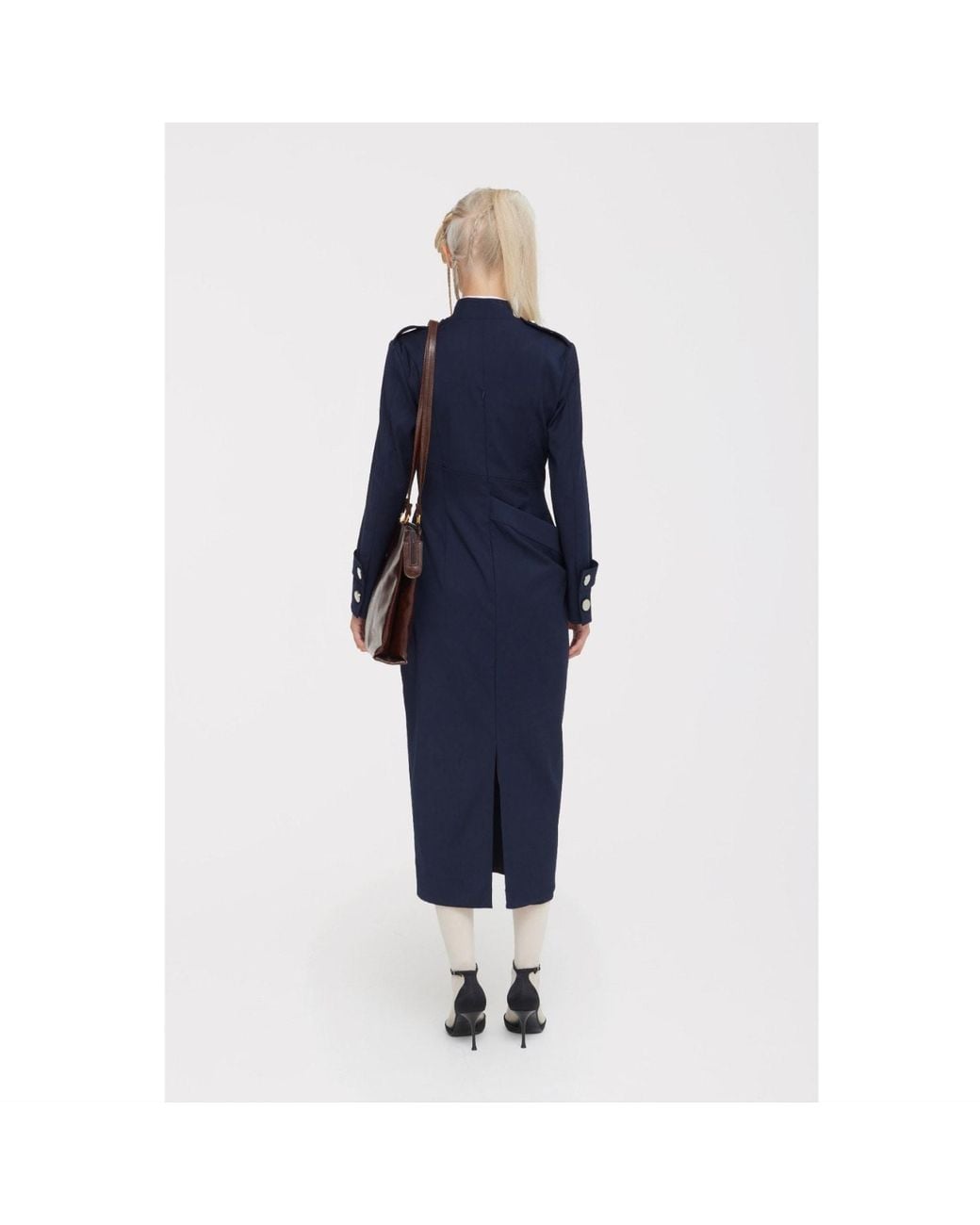 Julia Allert Blue Asymmetric Draped Sheath Midi Dress –