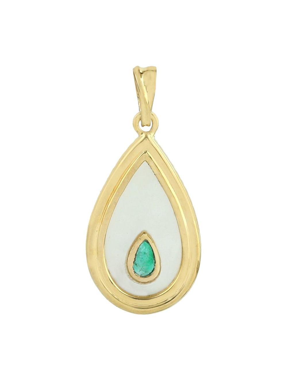 Artisan Metallic 18K Mother Of Pearl, Emerald & Diamond Teardrop Pendant