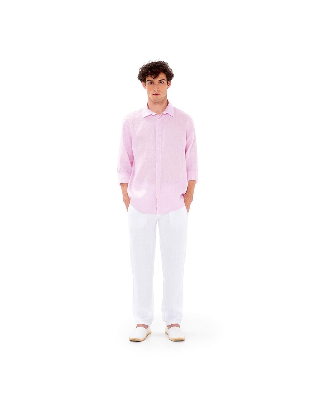 Haris Cotton Purple Linen Melange Basic Long-Sleeved Shirt for men