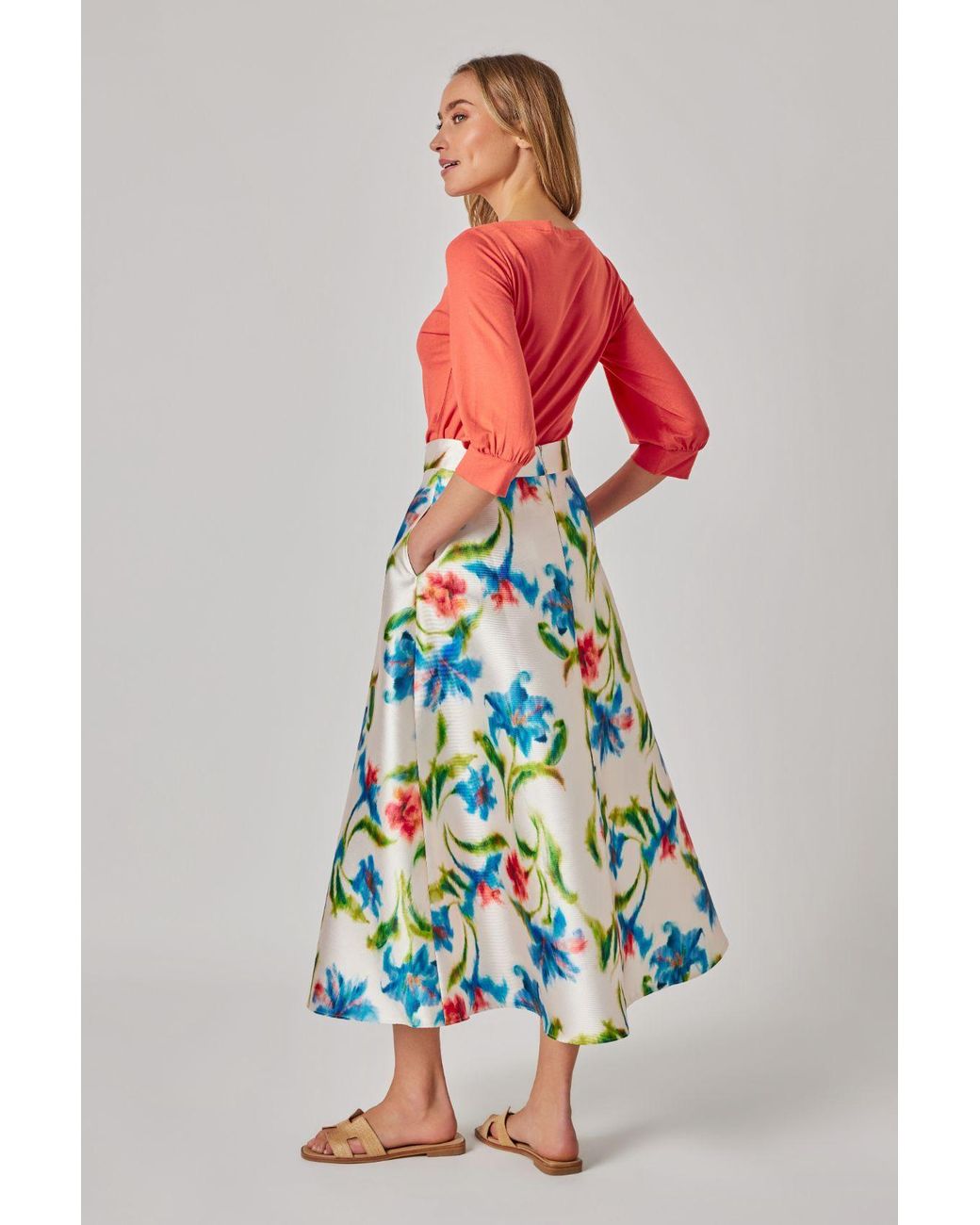 Marianna Déri Blue Cornflower Print Midi Skirt