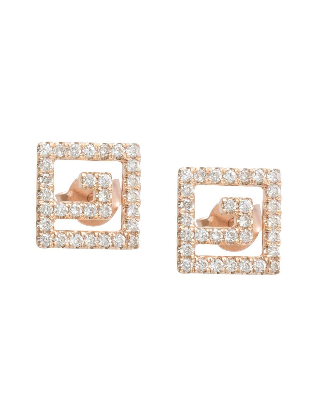 Artisan White Rose 14K Rose Diamond Geometric Square Stud Earrings