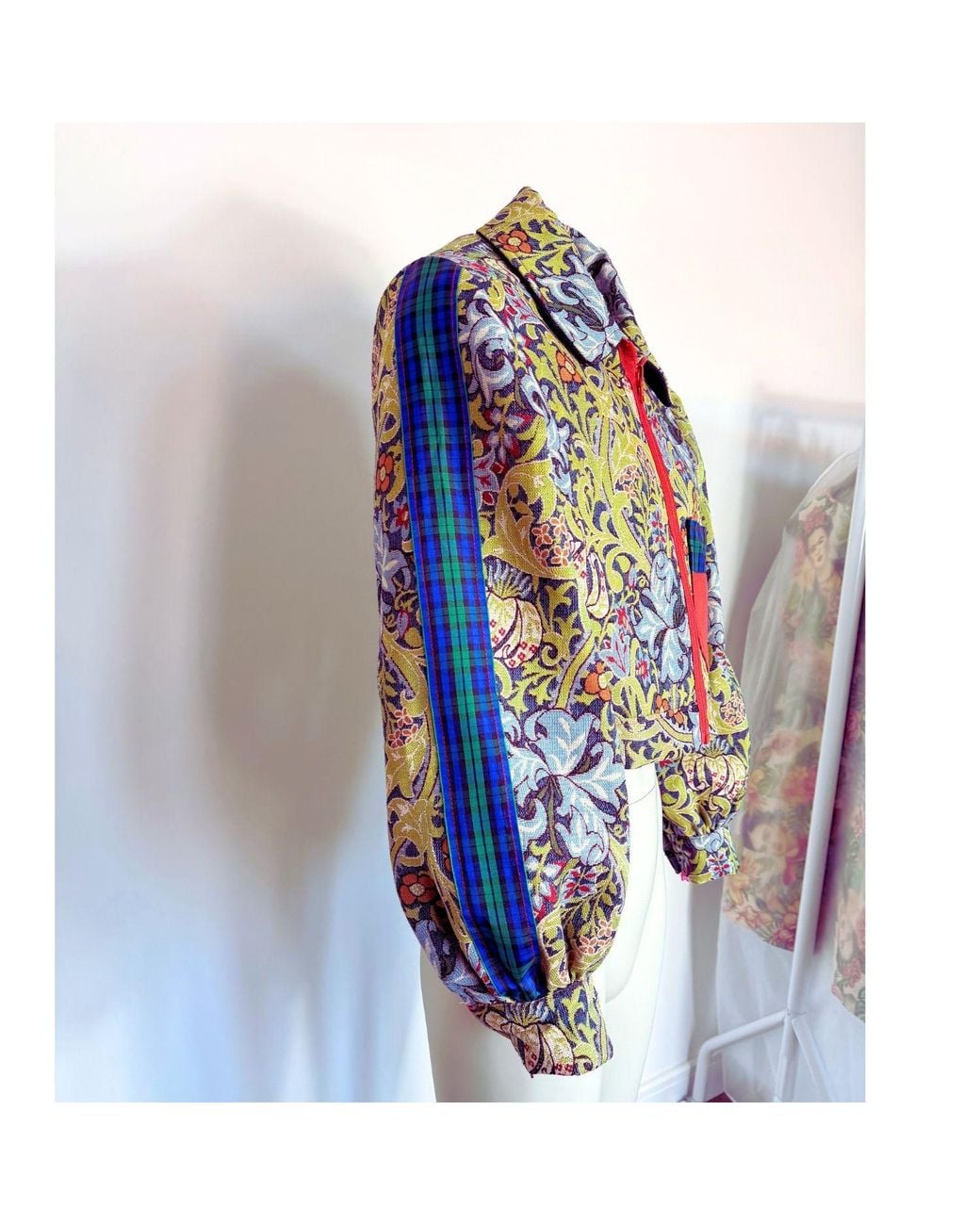Couture to Your Door Green Tartan Floral Upcycled Tapestry Jacket