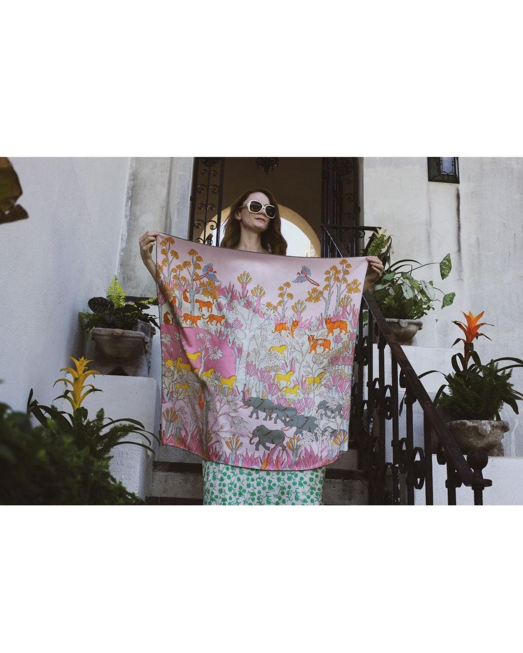 Jessie Zhao New York Blue Double Sided Silk Scarf Of Jungle Adventure