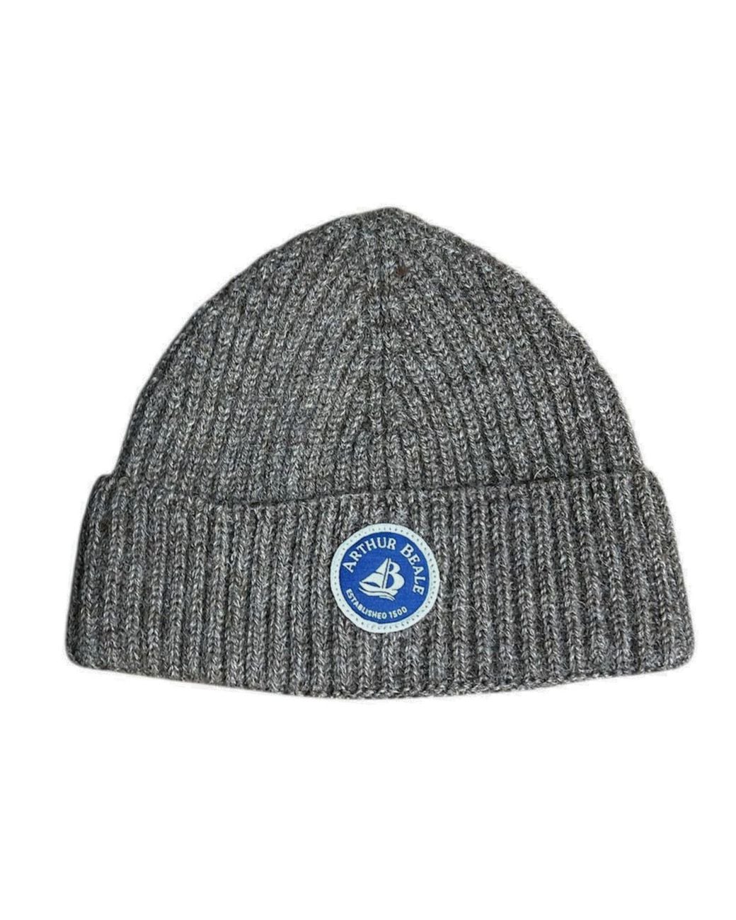 Arthur Beale Gray Neutrals Badge Beanie Hat for men