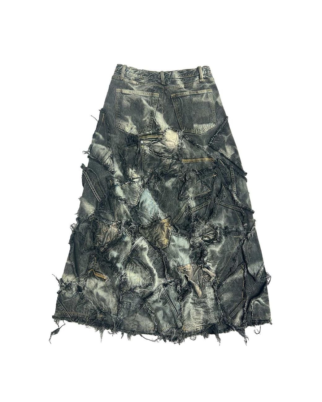 Zasta Studio Gray Shred Couture Carbon Clash Studded Denim Skirt