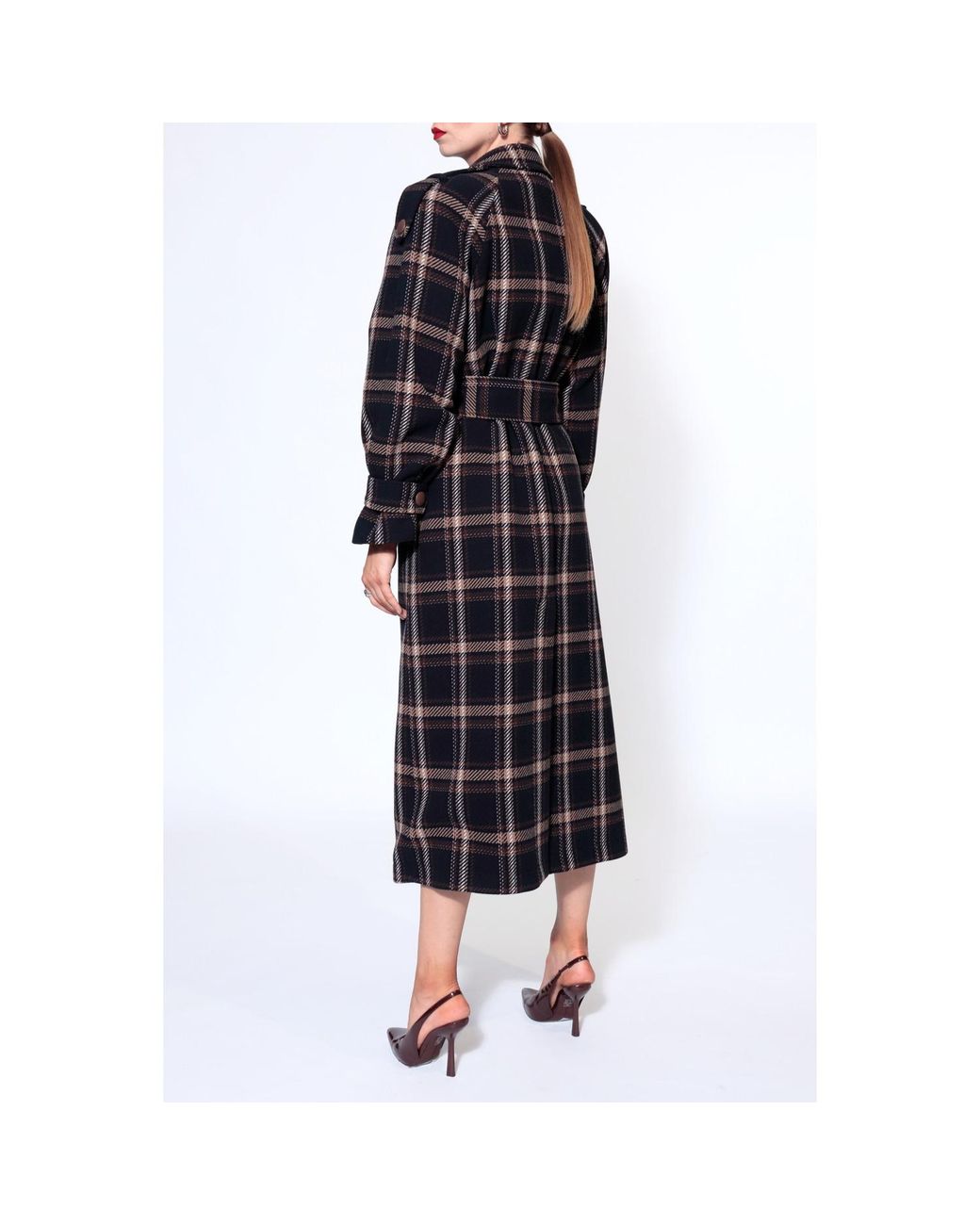 AGGI by HALEWSKI Blue Ricarda Check Midi Coat