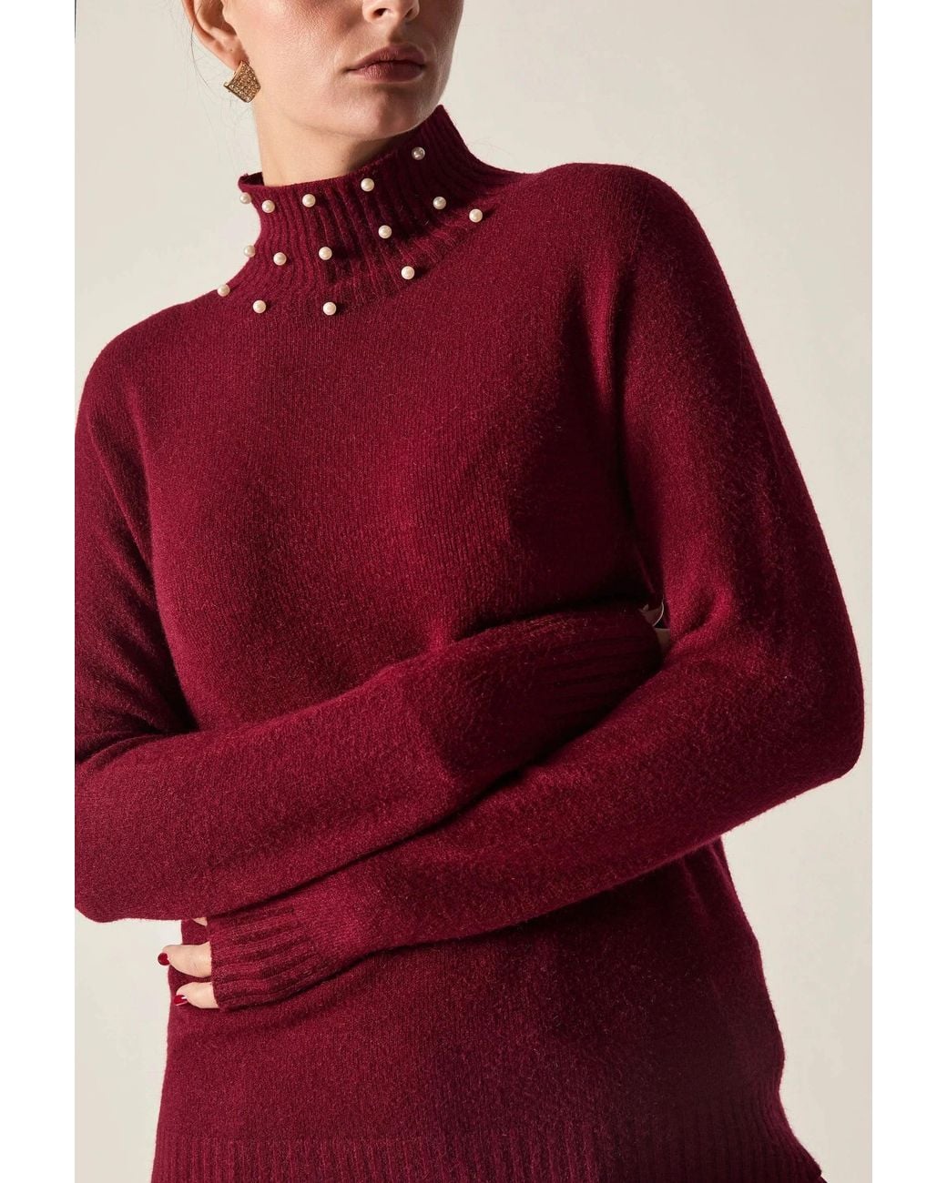 James Lakeland Red Pearl Neck Jumper