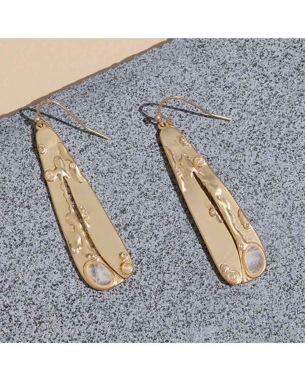 Rare Matters Jewelry Metallic Organic Gemstone Petal Drop Earrings Clear Quartz