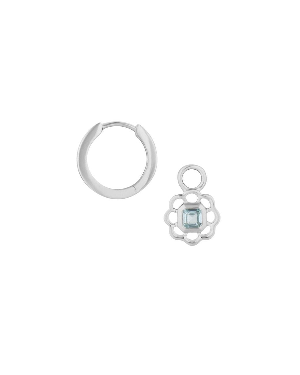 Lulu B London White Topaz Gemstone Flower Drop Hoop Earrings
