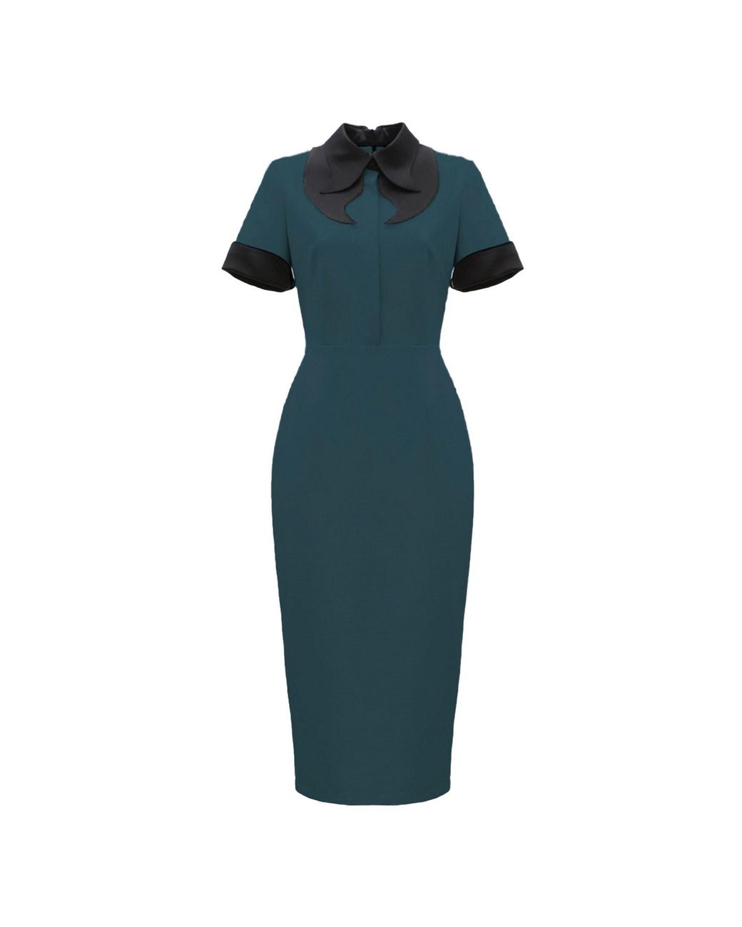 Julia Allert Green Polished Fitted Midi Short Sleeve Dress