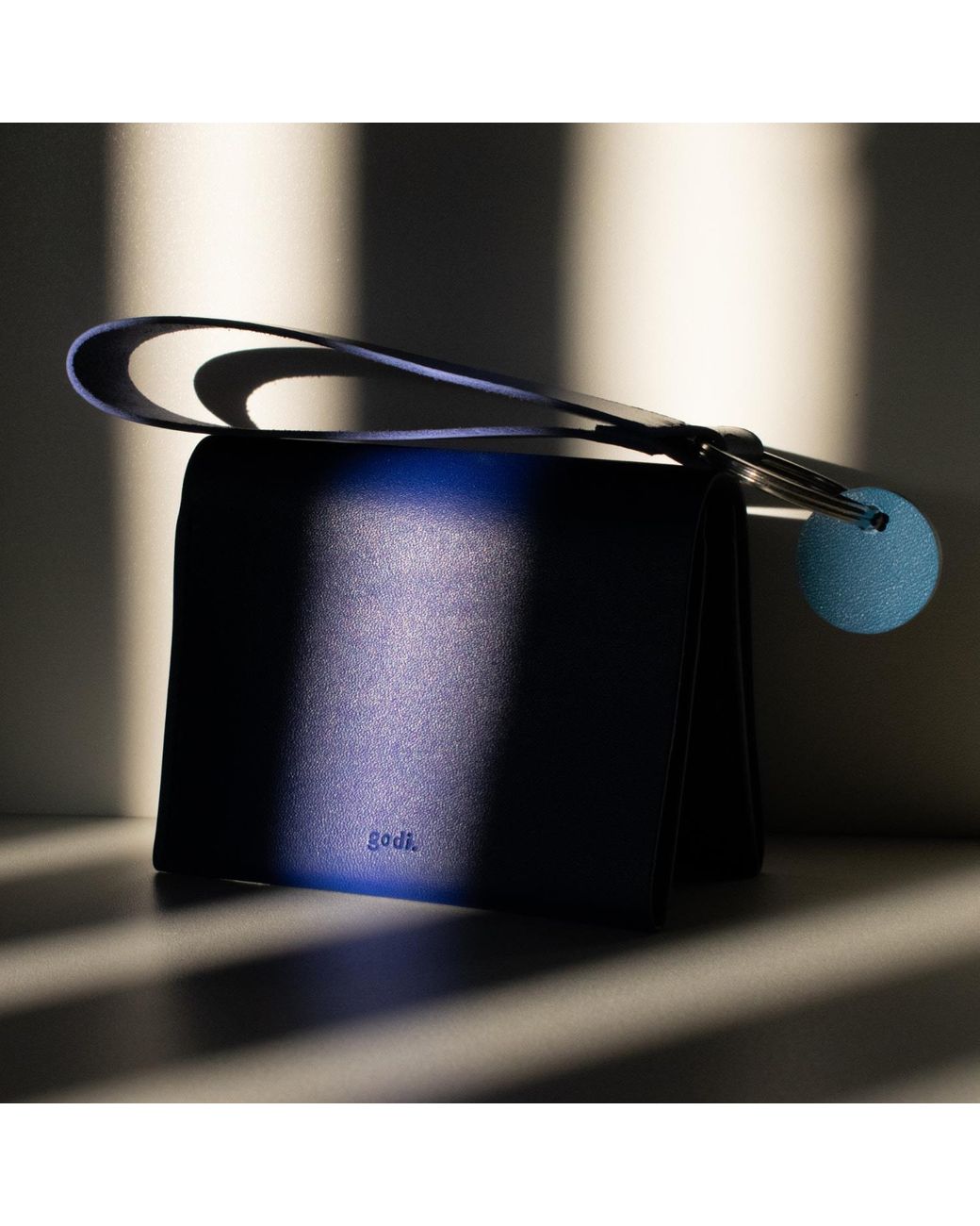 godi. Blue Handmade Bifold Leather Wallet