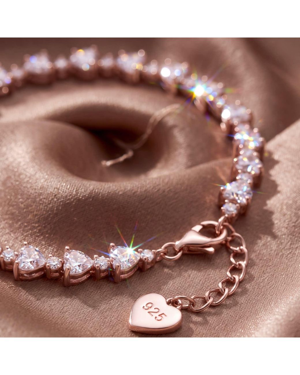 Latelita London Metallic Asscher Cut Heart Tennis Bracelet Moissanite
