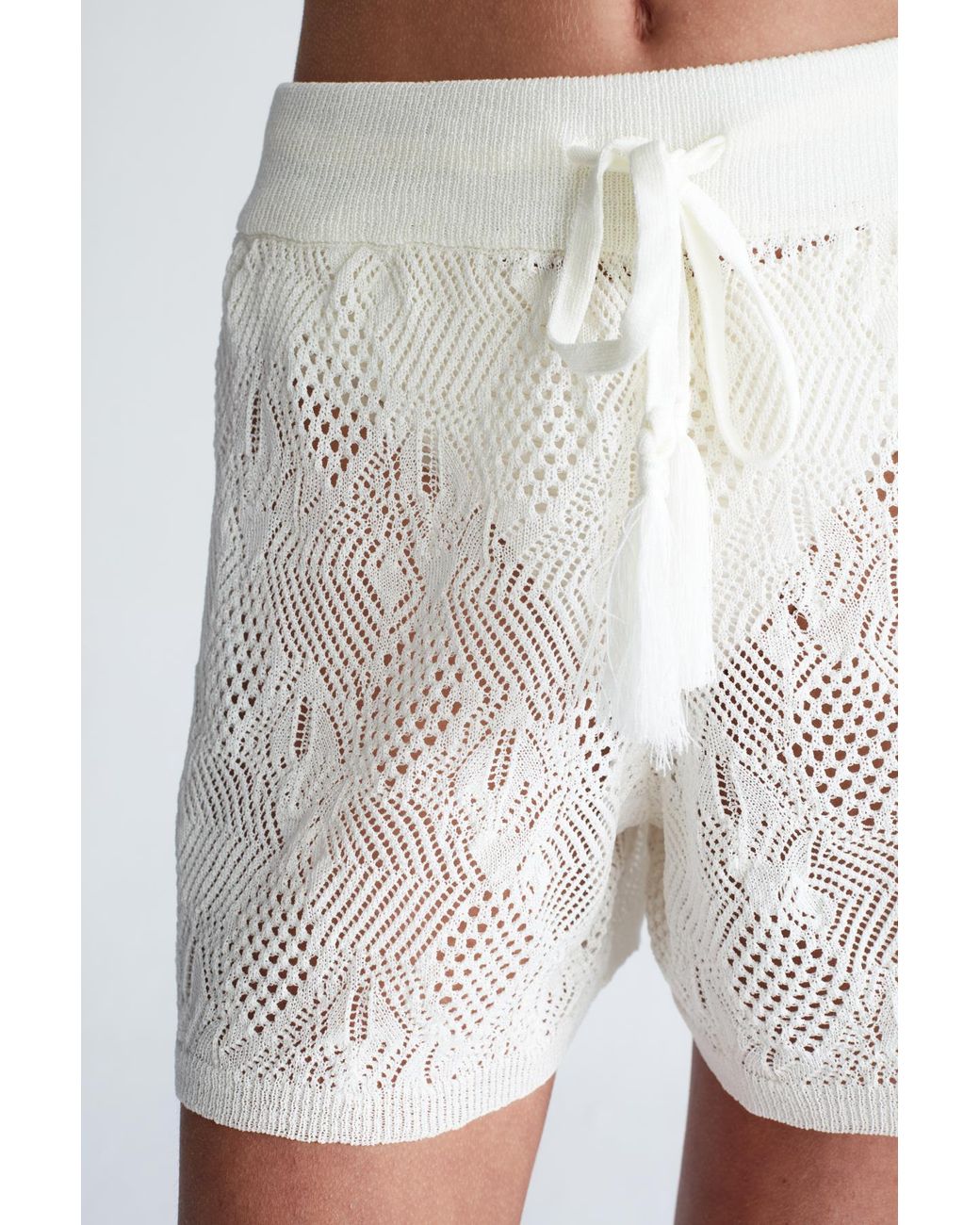Peraluna White Emma Shorts Lace Knitted Elastic Waist Knitwear Mini Shorts