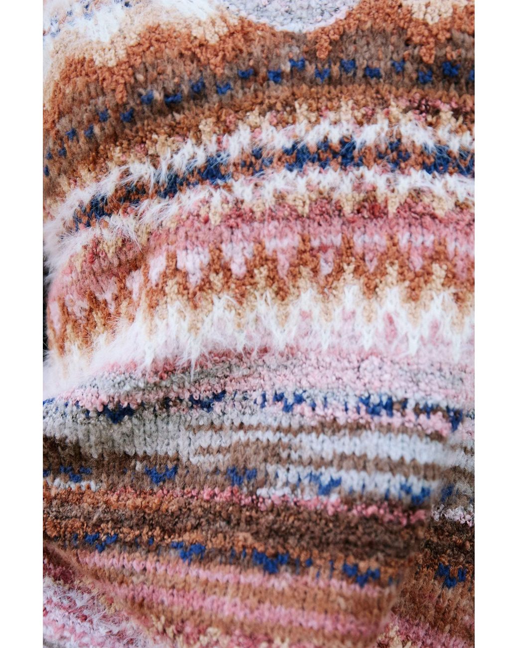 Yumi' Pink Multicolour Fairisle Relaxed Boucle Jumper