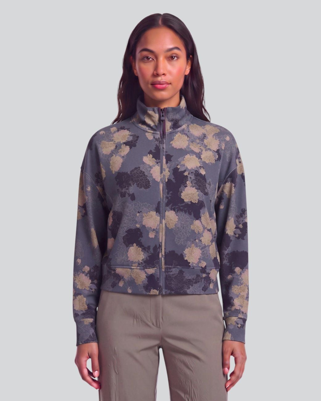 Lords of Harlech Blue Judy Lans Floral Stretch Knit Jacket