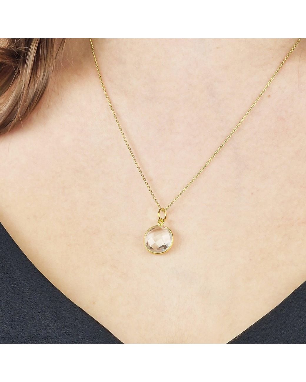 Sophelia Metallic Plated Topaz April Birthstone Crystal Round Charm Necklace