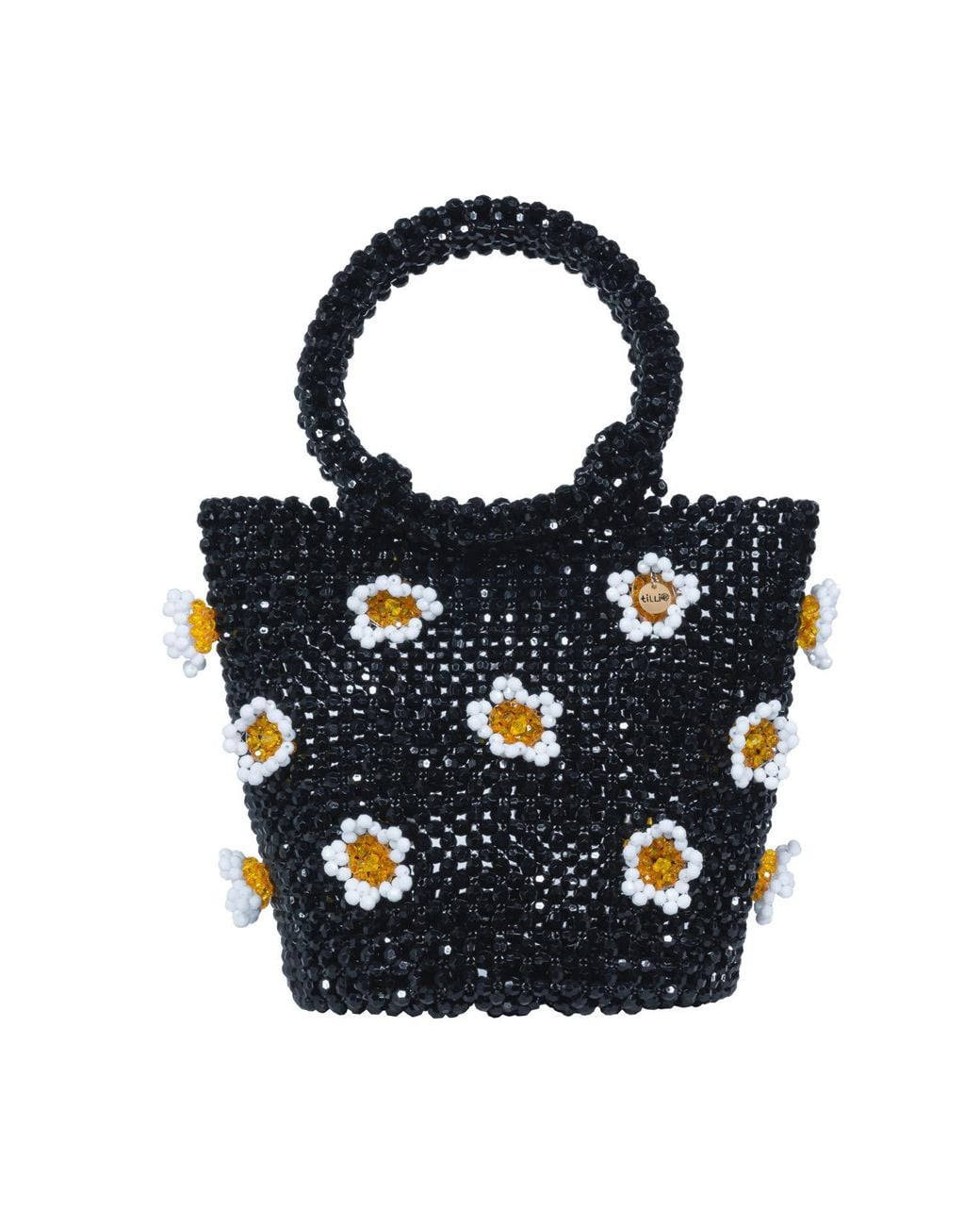 Tillie Beads Blue 3D Daisy Round Handle Bucket Bead Bag
