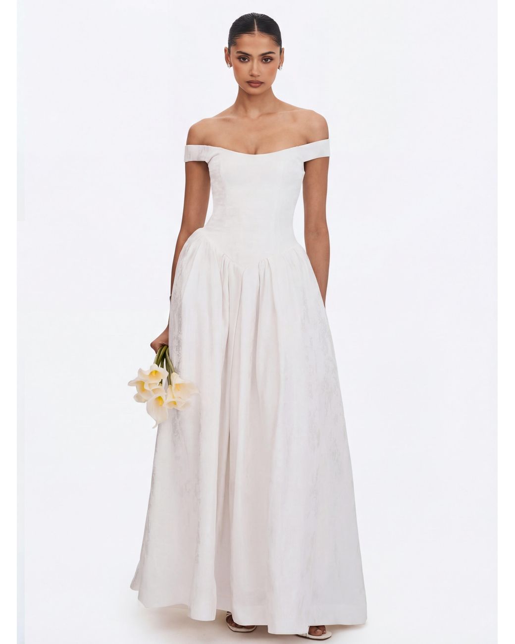 Miss Circle New York White Tinsley Jacquard Bardot Wedding Gown